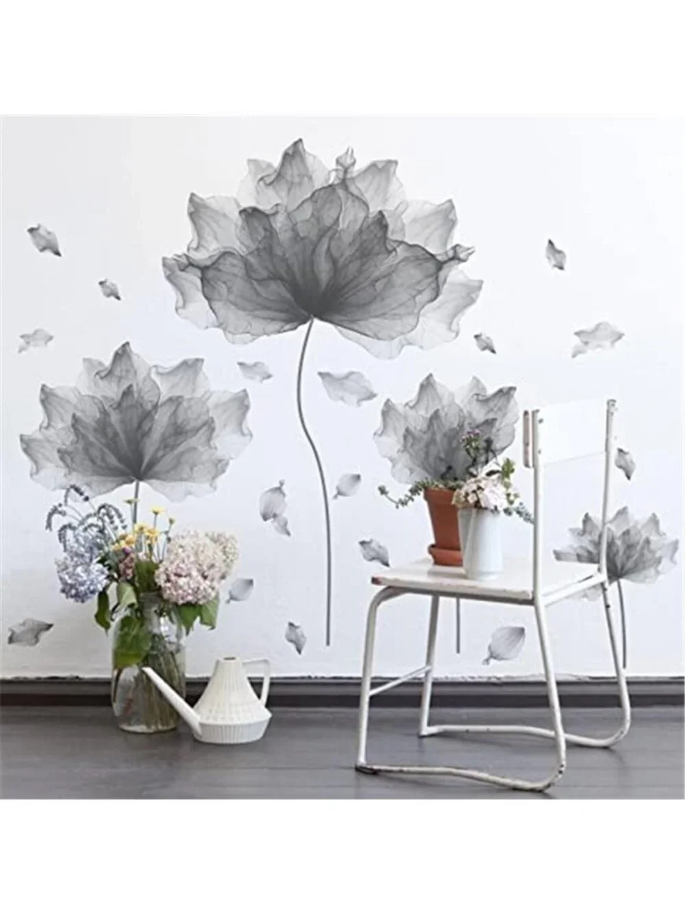 Large Gray Floral Wall Decals Peel Stick Removable Waterproof Flower Stickers
